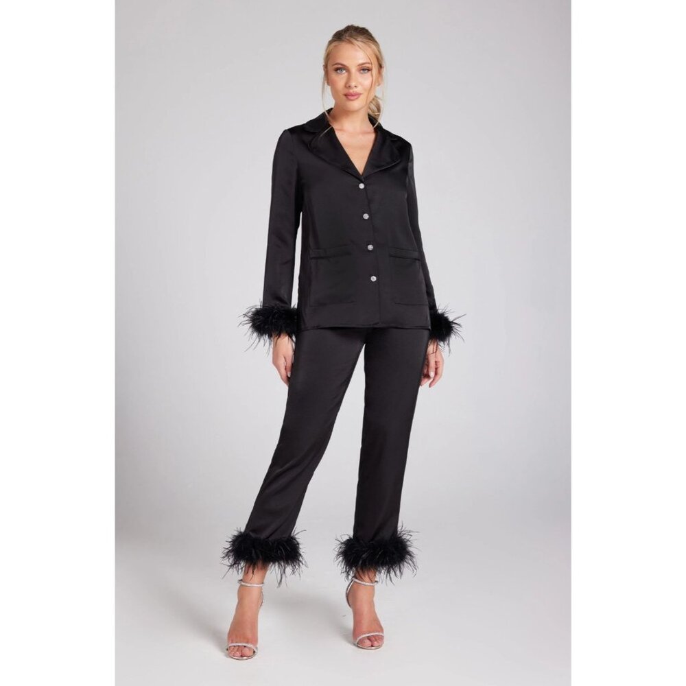Nadine Merabi Darcie Black Satin Pajama Set S/M NWT